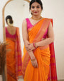 Snappy Orange Cotton Silk Saree With Glittering Blouse Piece