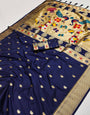 Aplomb Navy Blue Paithani Silk Saree With Allure Blouse Piece