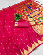 Capricious Dark Pink Paithani Silk Saree With Outstanding Blouse Piece