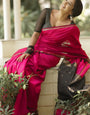 Classic Dark Pink Cotton Silk Saree With Tremendous Blouse Piece