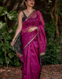 Gleaming Dark Pink Cotton Silk Saree With Groovy Blouse Piece