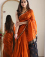 Splendiferous Orange Cotton Silk Saree With Ornate Blouse Piece