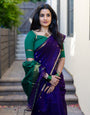 Scintillating Purple Green Cotton Silk Saree With Exuberant Blouse Piece