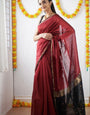 Stunning Red Cotton Silk Saree With Exemplary Blouse Piece