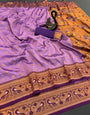Flameboyant Lavender Paithani Silk Saree With Opulent Blouse