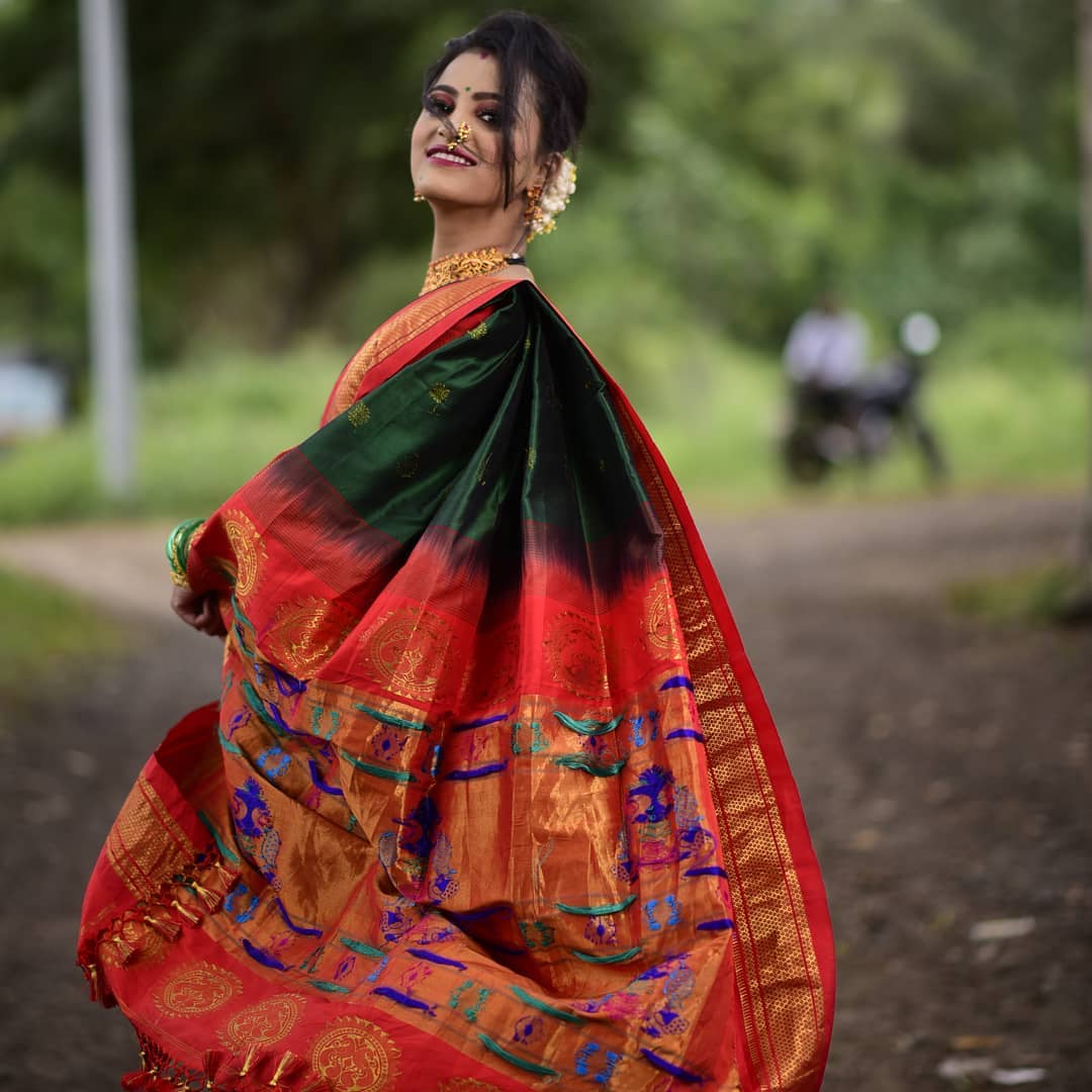 Profuse Green Paithani Silk Saree With Prodigal Blouse Piece