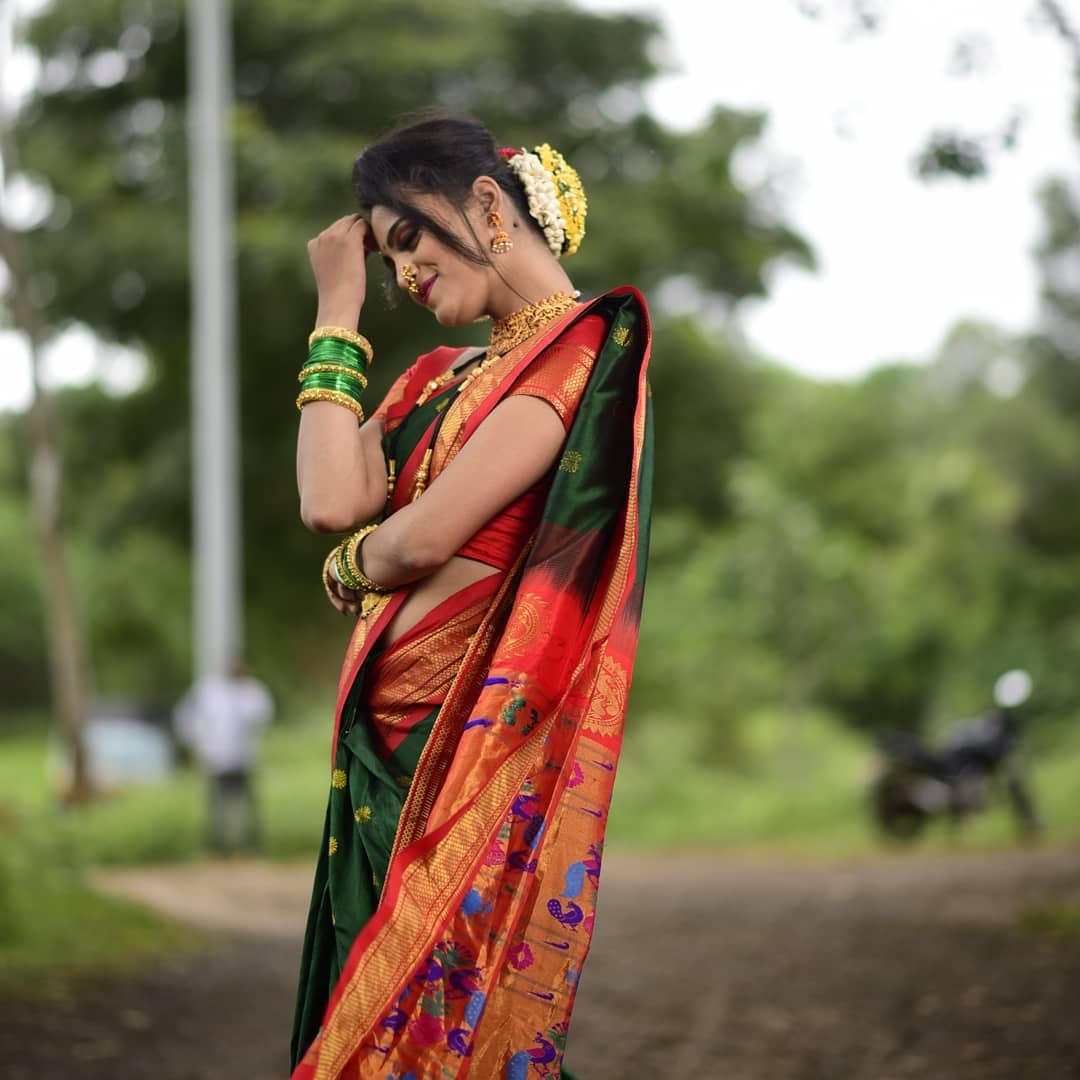 Profuse Green Paithani Silk Saree With Prodigal Blouse Piece