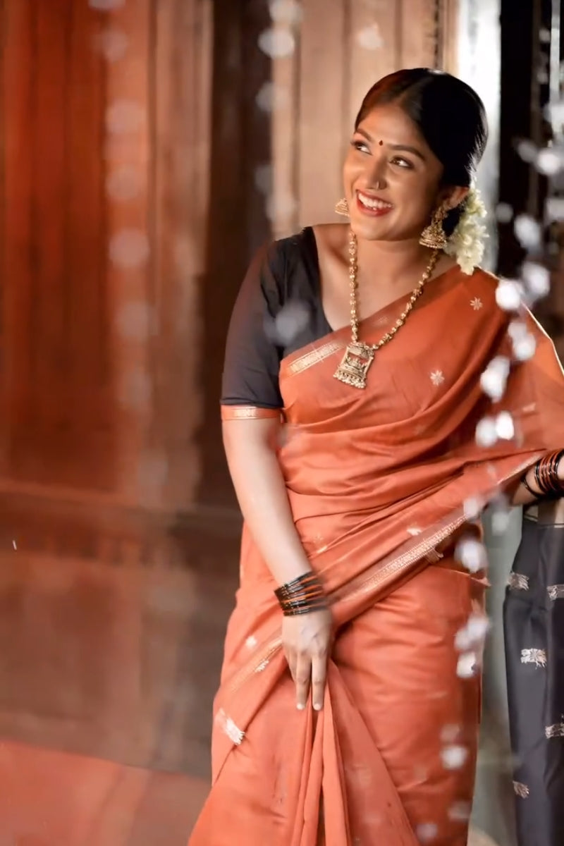 Grandiose Orange Cotton Silk Saree With Zephyr Blouse Piece