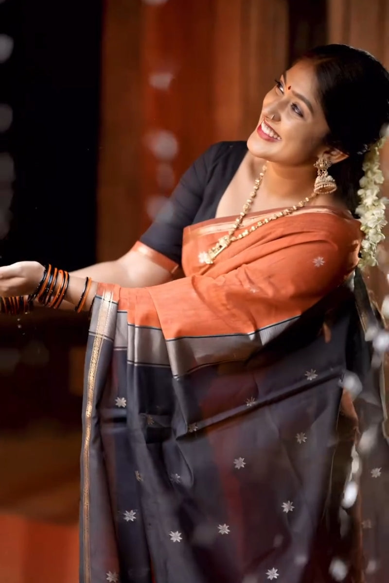 Grandiose Orange Cotton Silk Saree With Zephyr Blouse Piece