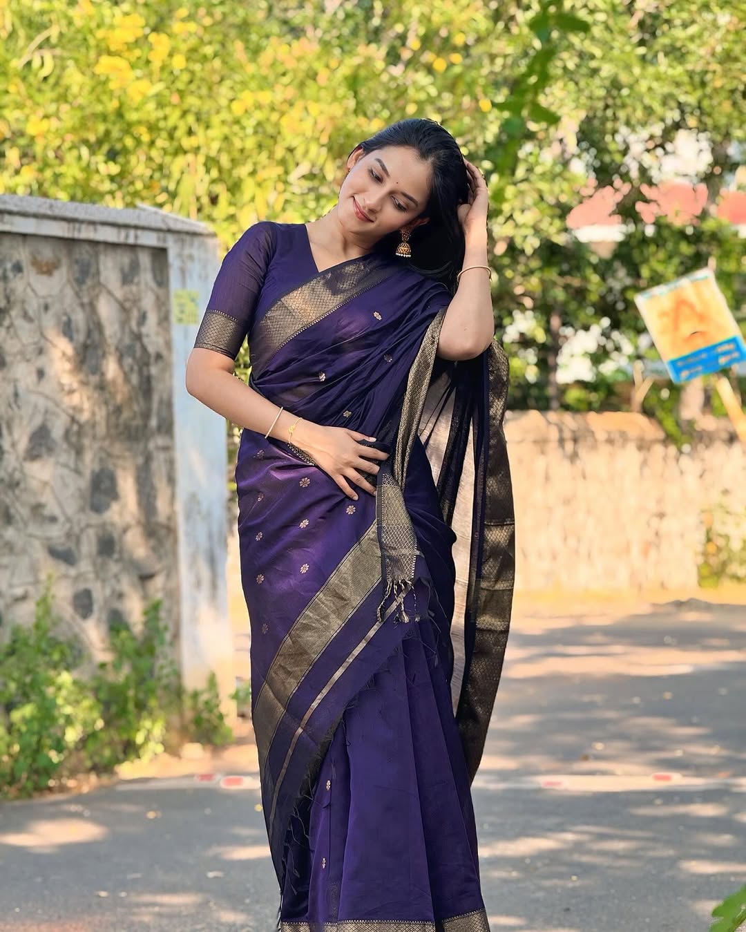 Lustrous Purple Cotton Silk Saree With Elision  Blouse Piece