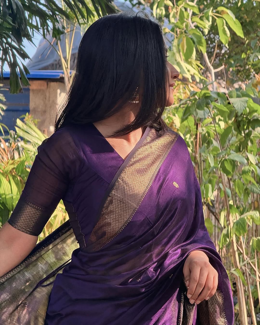 Lustrous Purple Cotton Silk Saree With Elision  Blouse Piece