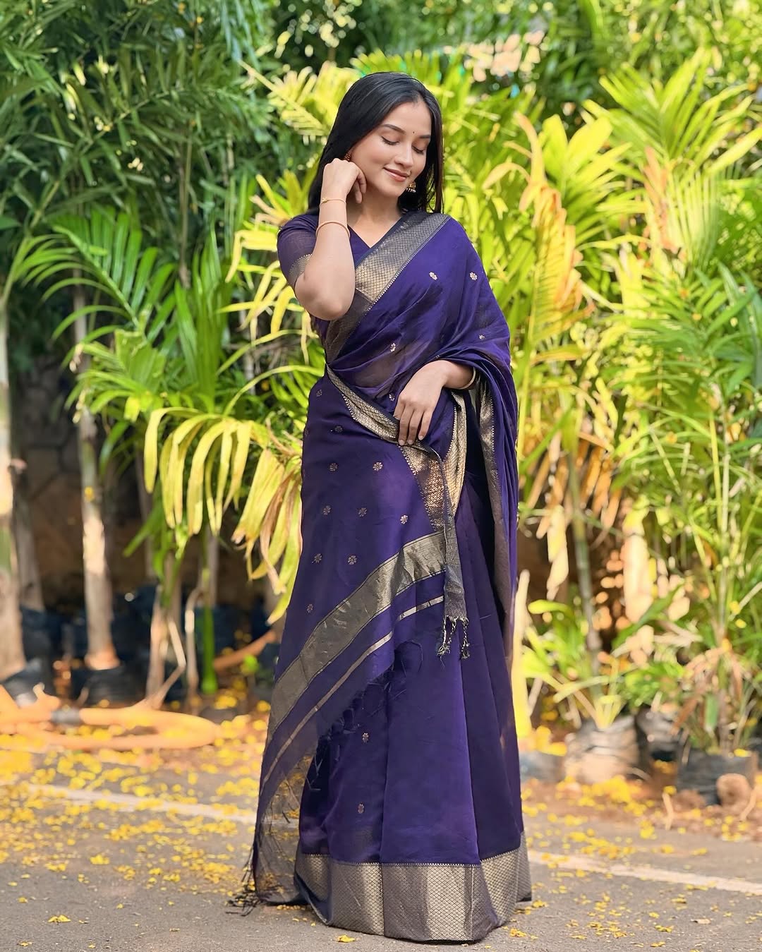 Lustrous Purple Cotton Silk Saree With Elision  Blouse Piece