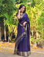 Lustrous Purple Cotton Silk Saree With Elision  Blouse Piece