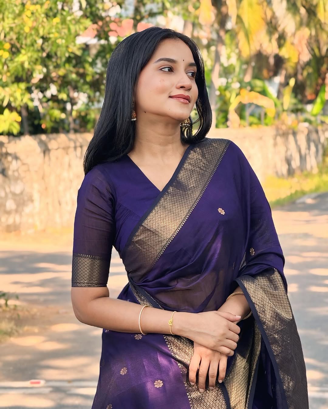 Lustrous Purple Cotton Silk Saree With Elision  Blouse Piece