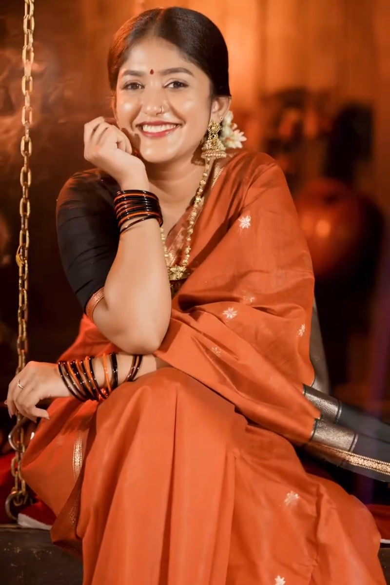 Grandiose Orange Cotton Silk Saree With Zephyr Blouse Piece