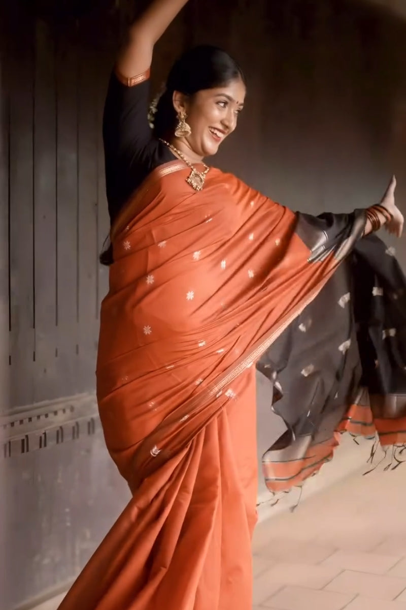 Grandiose Orange Cotton Silk Saree With Zephyr Blouse Piece