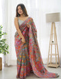 Pretty Grey Pashmina saree With Nectarous Blouse Piece