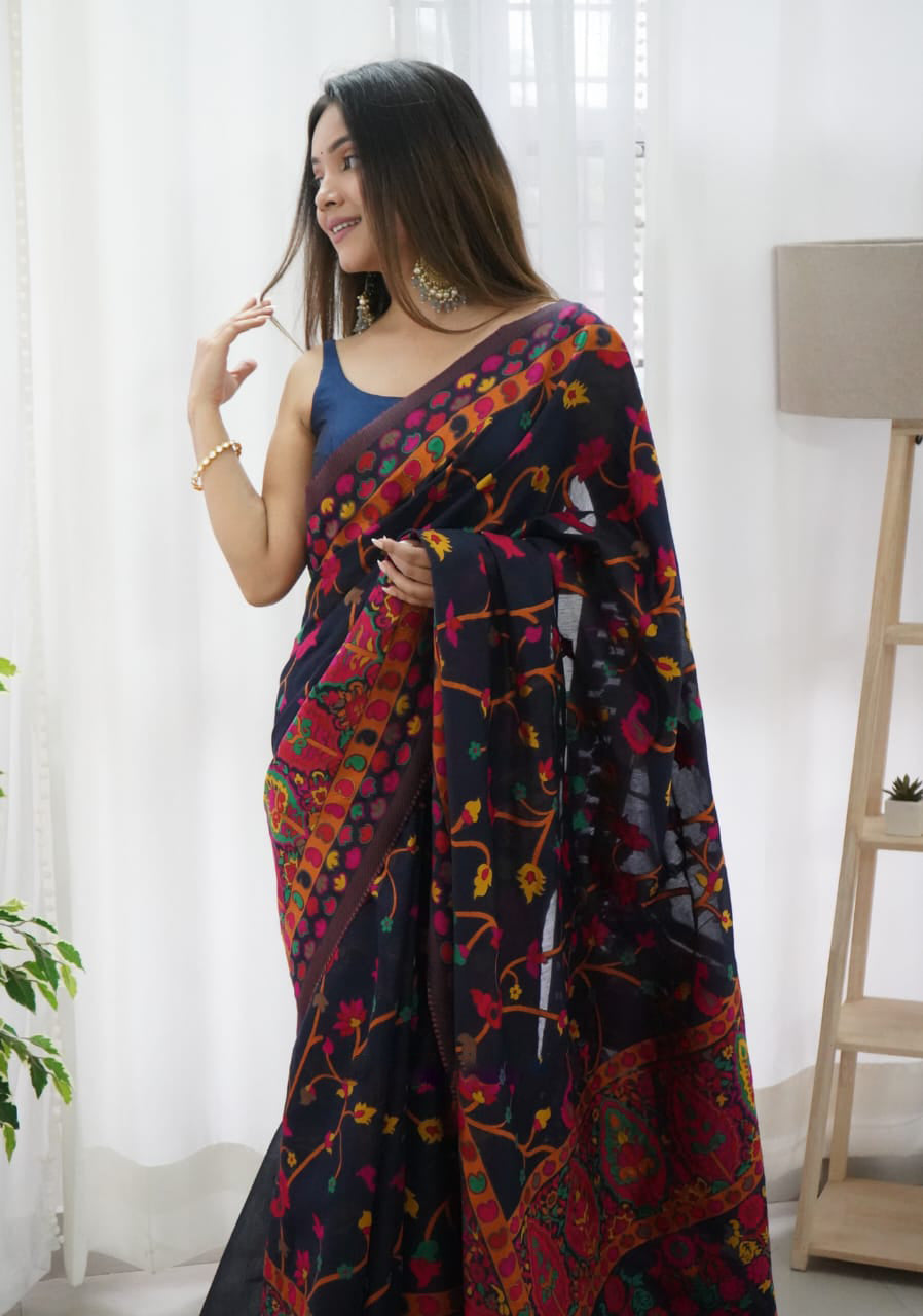 Ratatouille Navy Blue Pashmina saree With Incomparable Blouse Piece