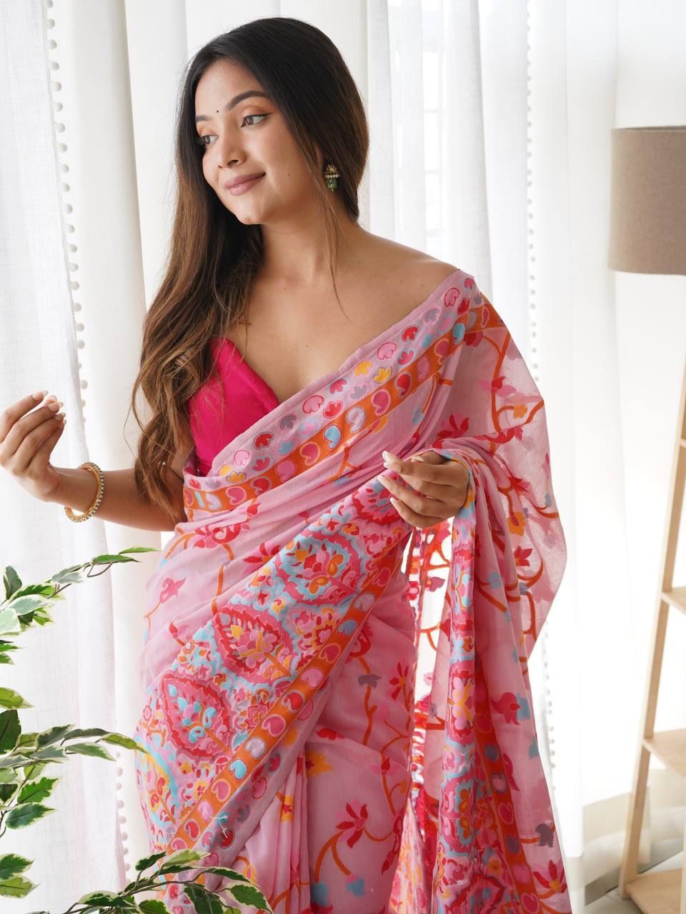 Amazing Pink Pashmina saree With Sonorous Blouse Piece