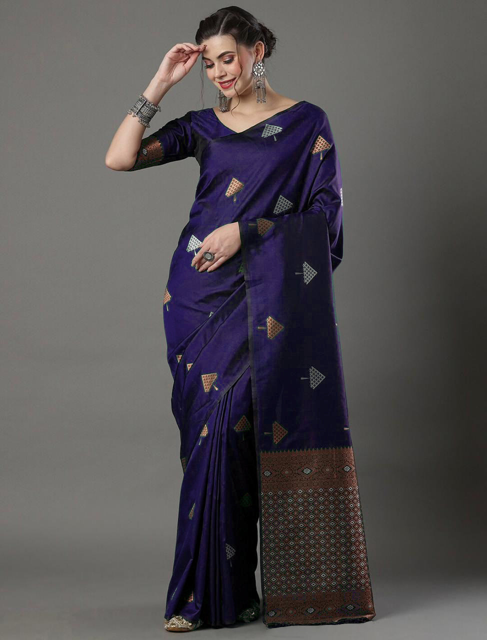 Enamoring Purple Soft Silk Saree With Ineffable Blouse Piece