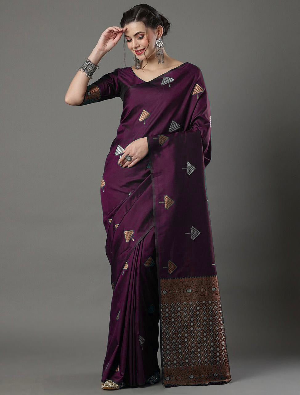 Exemplary Wine Soft Silk Saree With Seraphic Blouse Piece