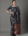 Alluring Grey Soft Silk Saree With Ravishing Blouse Piece