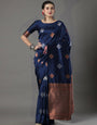 Enchanting Navy Blue Soft Silk Saree With Beguiling Blouse Piece