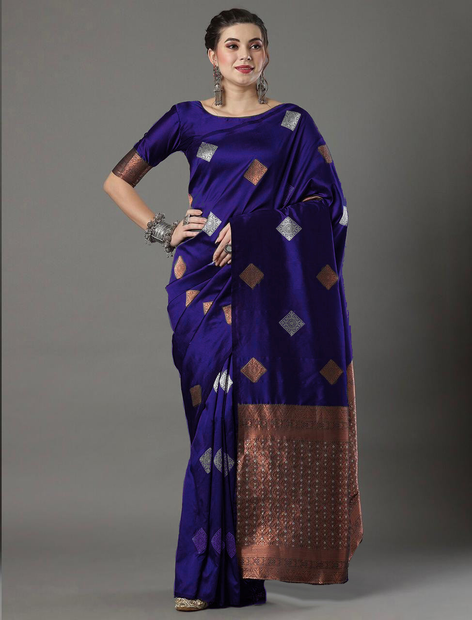 Artistic Royal Blue Soft Silk Saree With Inimitable Blouse Piece