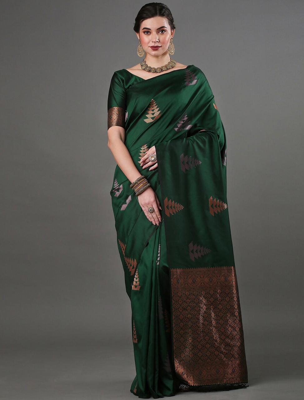 Pulsating Green Soft Silk Saree With Posh Blouse Piece