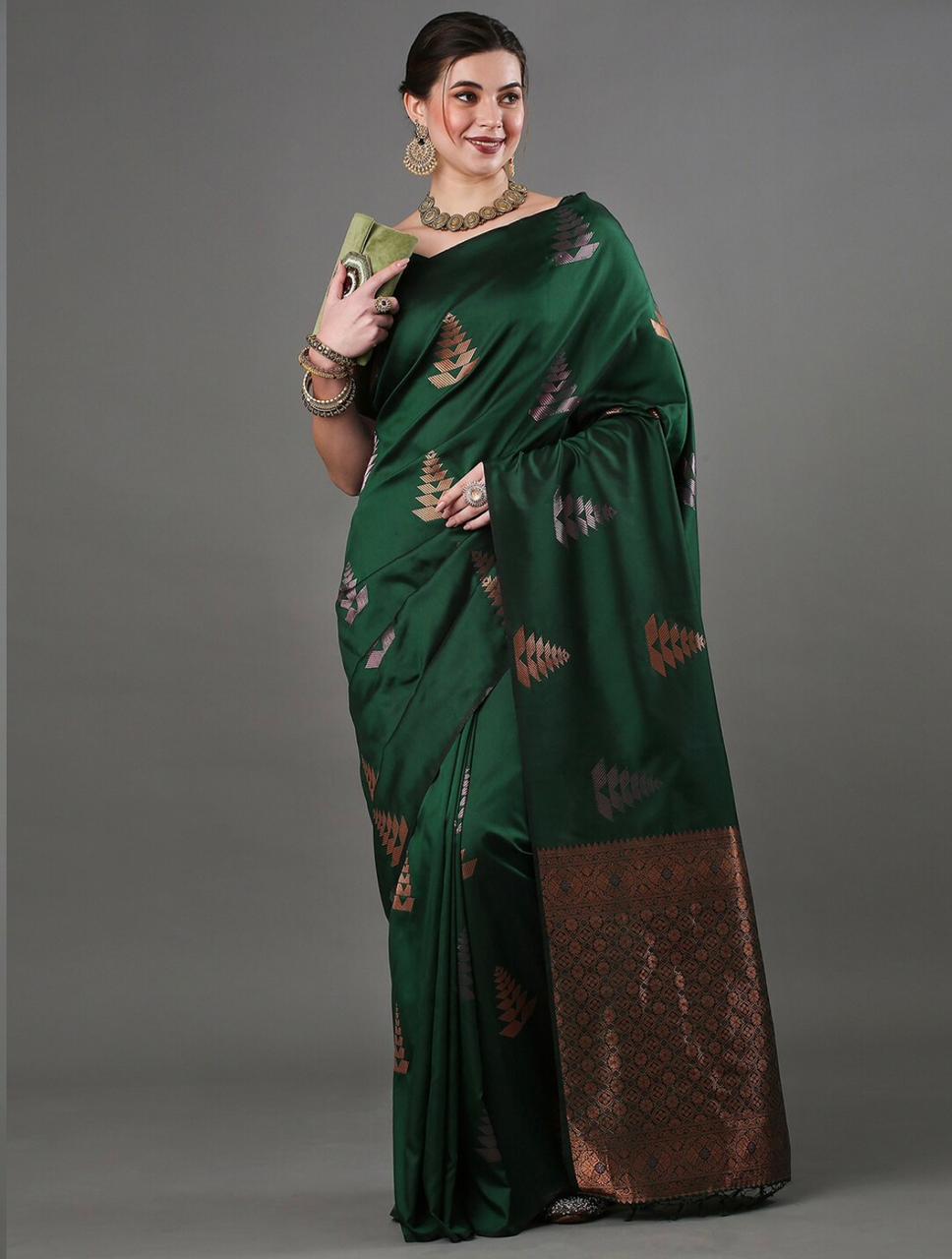 Pulsating Green Soft Silk Saree With Posh Blouse Piece