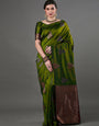 Allure Mahndi Soft Silk Saree With Rhapsody Blouse Piece