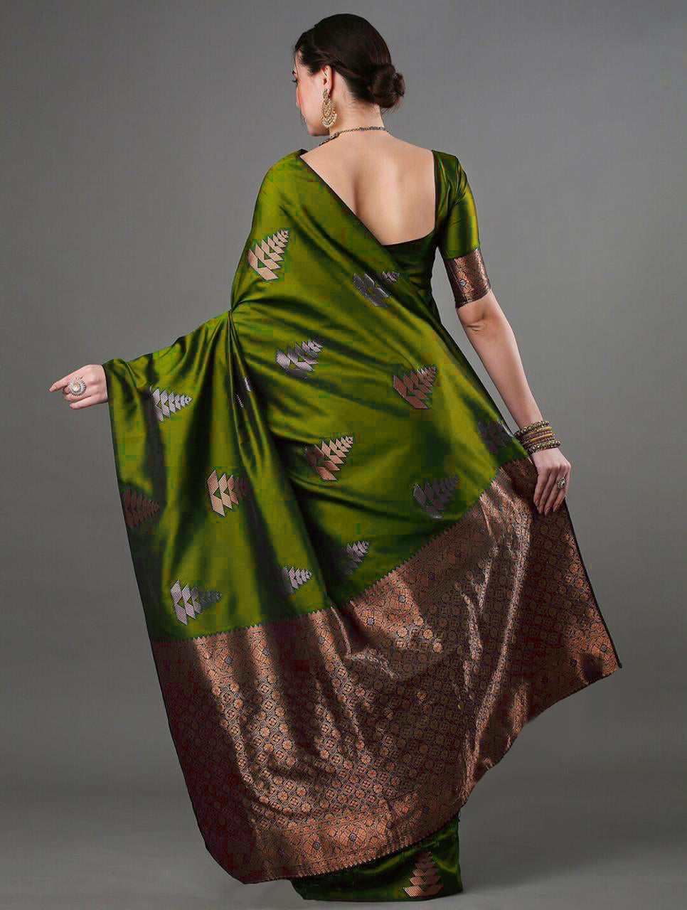 Allure Mahndi Soft Silk Saree With Rhapsody Blouse Piece