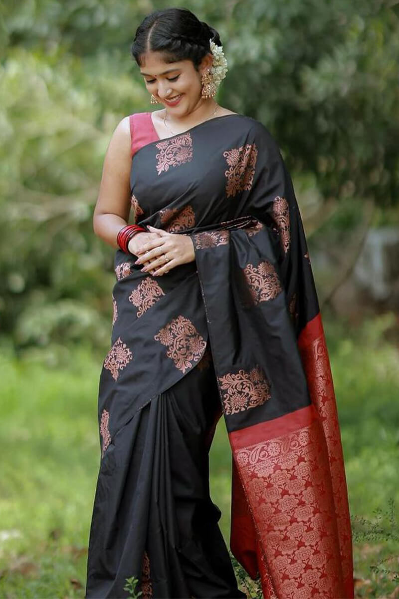 Ineffable Black Soft Silk Saree With Exquisite Blouse Piece