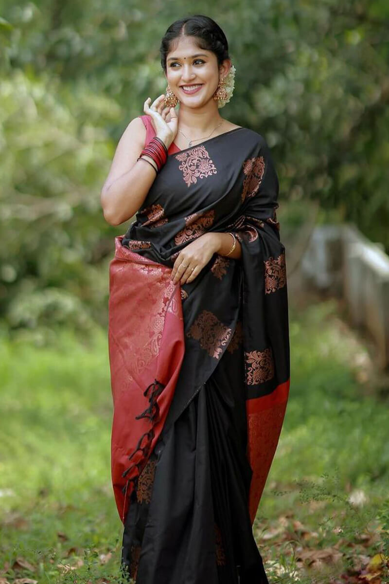 Ineffable Black Soft Silk Saree With Exquisite Blouse Piece