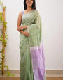Allure Pista Cotton Silk Saree With Vivacious Blouse Piece