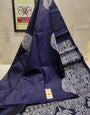 Felicitous Navy Blue Soft Silk Saree With Lustrous Blouse Piece