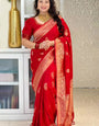 Engrossing Red Soft Silk Saree With Surpassing Blouse Piece