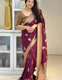 Dulcet Wine Soft Silk Saree With Exemplary Blouse Piece