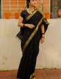 Devastating Black Cotton Silk Saree With Outstanding Blouse Piece