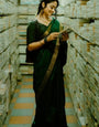 Innovative Dark Green Cotton Silk Saree With Glowing Blouse Piece