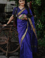Susurrous Navy Blue Cotton Silk Saree With Most Stunning Blouse Piece