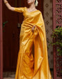 Traditional Yellow Soft Silk Saree With Brood Blouse Piece