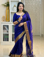 Gratifying Royal Blue Soft Silk Saree With Impressive Blouse Piece