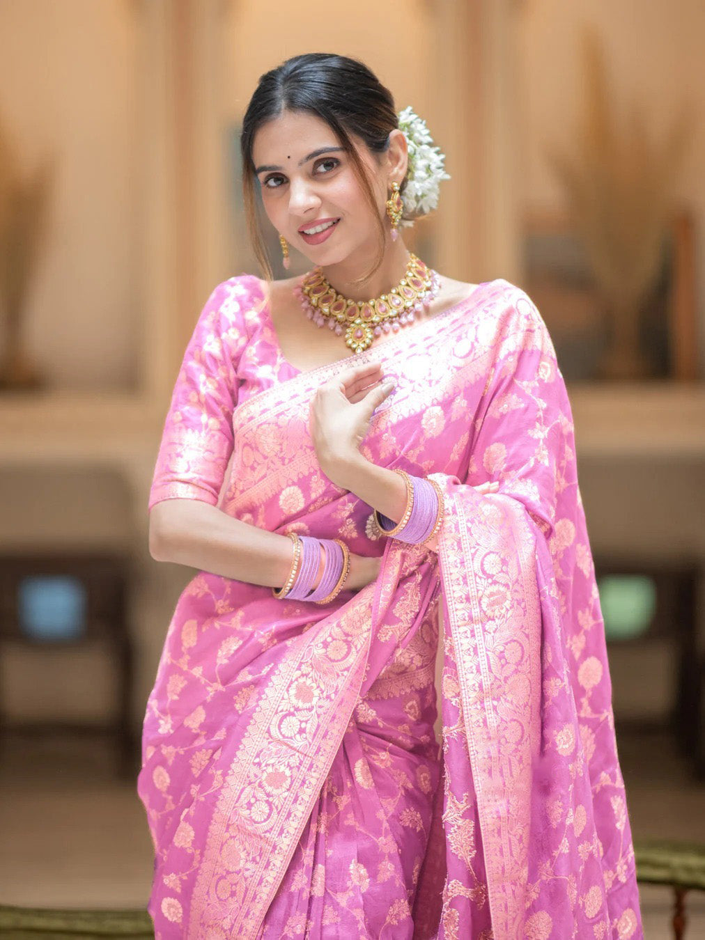 Captivating Baby Pink Soft Silk Saree With Diaphanous Blouse Piece