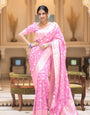 Captivating Baby Pink Soft Silk Saree With Diaphanous Blouse Piece