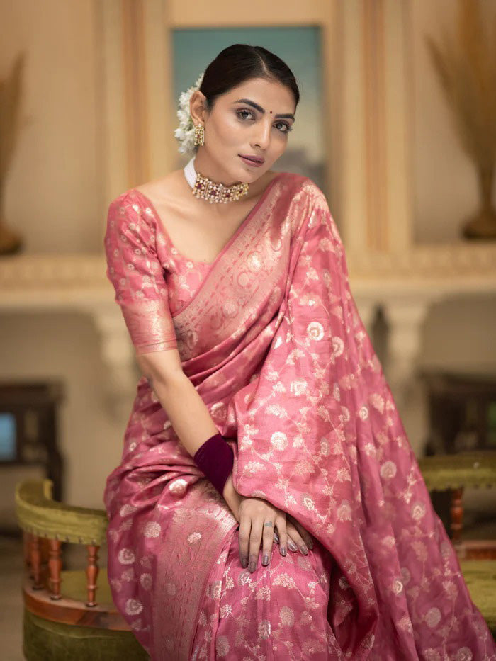 Panache Pink Soft Silk Saree With Elegant Blouse Piece