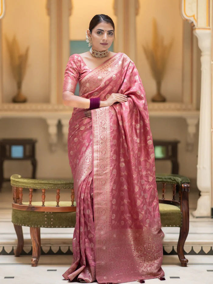 Panache Pink Soft Silk Saree With Elegant Blouse Piece