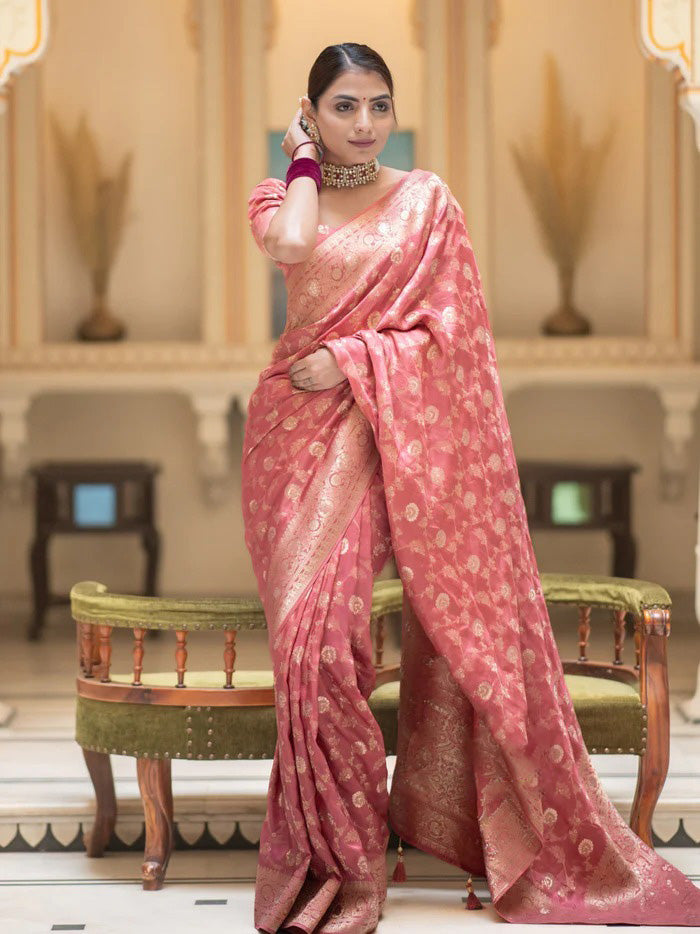 Panache Pink Soft Silk Saree With Elegant Blouse Piece