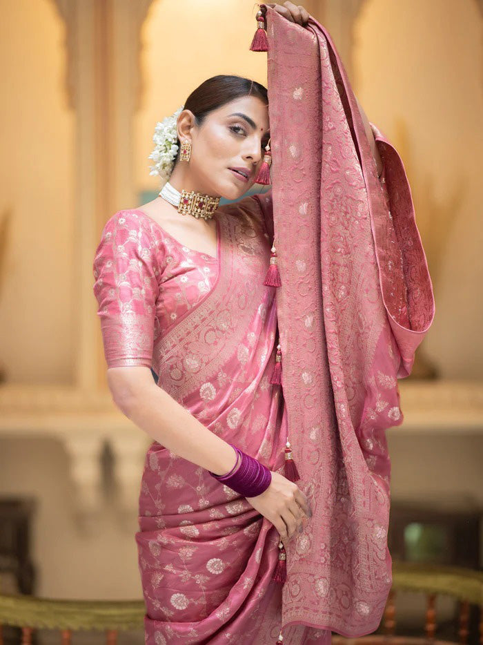 Panache Pink Soft Silk Saree With Elegant Blouse Piece