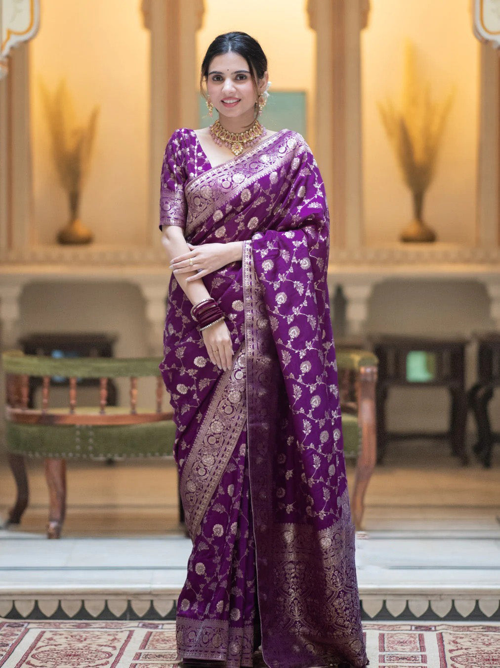 Pulsating Purple Soft Silk Saree With Innovative Blouse Piece